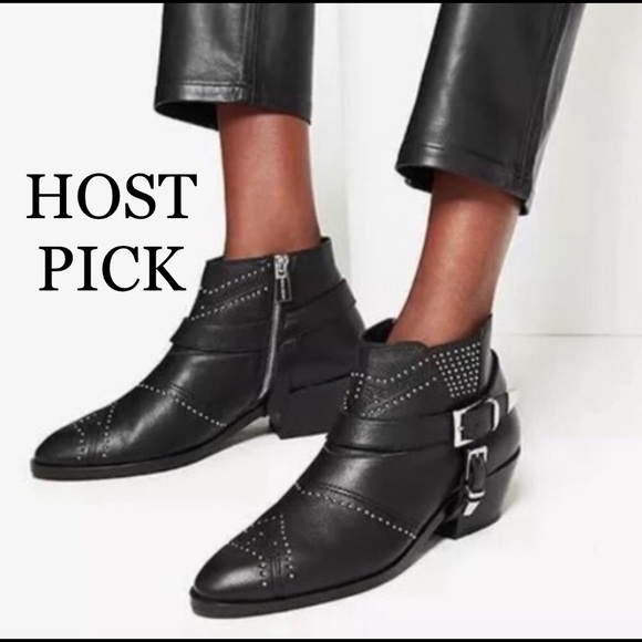 ANINE BING Bianca Leather Studded Ankle Boots